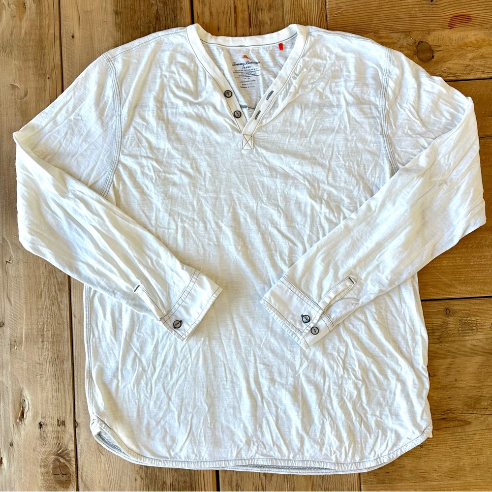 Tommy Bahama Jeans Island Shirt Cream Color Henley Shirt Men’s Size XL